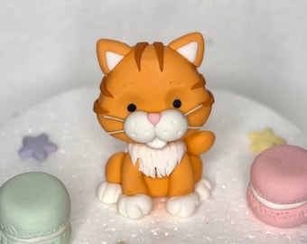 Cat fondant cake topper with sweets, cake for cat, cat birthday party, orange cat figurine