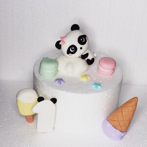 Panda bear fondant cake topper birthday party edible figure sweets icecream stars decorations girl baby shower boy figurine cloud
