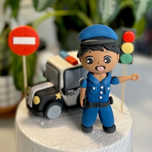 Policeman fondant cake toppers, police car cake figurine birthday party,  light stop sign decorations, boy birthday