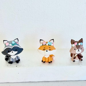 Woodland animals cake toppers deer fox bear squirrel  birthday party pine edible decoration figurines baby shower 1 year centrepiece 3D fall