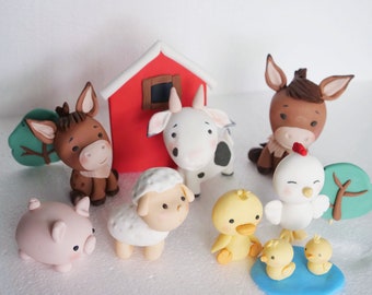Farm Animal CakeTopper, Fondant Cake Decoration cow horse pig duck goat chicken birthday  party decoration decor rooster donkey animals