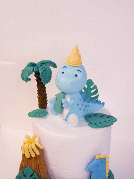 Décoration de gâteau dinosaure T-rex assis Dino 1 couleur bleu bébé volcan  feuilles tropicales garçon baby shower fête d'anniversaire décoration pour  enfants -  Canada