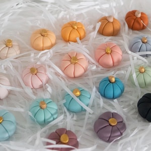 Fondant pumpkins cake toppers,  edible fall decorations, pink orange white pumpkins cupcake toppers gold 3D figurine autumn