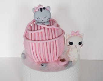 Cats fondant cake topper, kitty cake topper set, kitten cake topper, cat figurine, cat and mouse cake topper decor