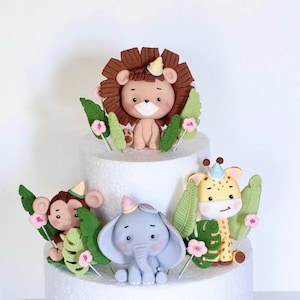 Safari Animal Cake Topper, Made of Fondant, Jungle animals cake toppers, Lion, Giraffe, Tiger, Elephant, Monkey, Zebra, Hippo