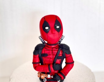 Deadpool fondant cake topper with 2 swords, birthday party decorations for boy, Superhero cupcake cake figurine