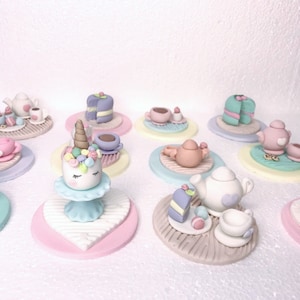Tea party fondant cupcake cake toppers set of 6 high tea wedding decorations gift Mother’s Day mothers edible miniature pastel Birthday