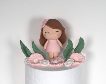 Girl cake topper, Made of Fondant, Doll cake topper, Pet Birthday Party,  Fondant cat,  Doll Cake Topper,Dalmatian dog 3D figurine