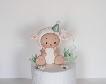 Sheep Farm Topper Cake/Baby Shower Topper Cake/ Lamb Fondant/Farm Cupcake/Farm Topper Cupcake keepsake