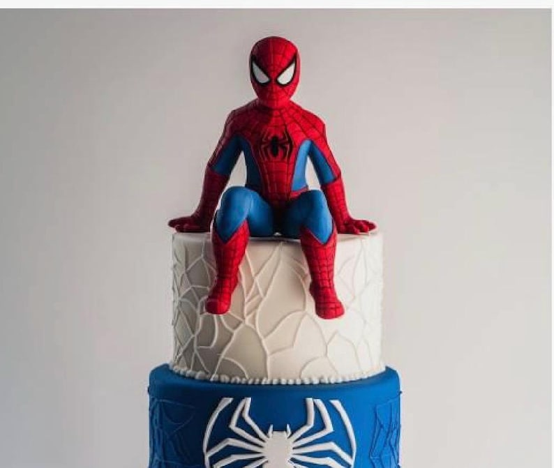 Spiderman superhero fondant cake topper decor figurine birthday party cartoon character decorations edible 3D sculpture Bild 3
