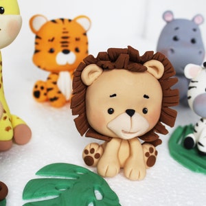 Jungle animals cake toppers safari summer lion tiger giraffe elephante monkey 1st birthday party edible decoration figurine baby shower zoo