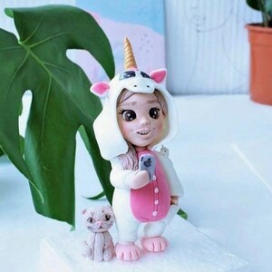 Unicorn Fondant girl cake topper,  unicorn 3 D figurine, unicorn decoration birthday girl, doll cake toppet