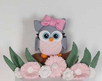 Fondant Owl Cake Topper, Made of Fondant, baby shower, Grey Owl cake topper, first birthday party, woodland animal figurine party