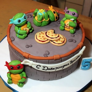 Turtles  baby fondant cake topper decor figurine birthday party keepsake cute pizza character green  decorations