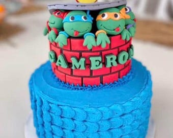 Turtles Fake Cake 5 inch, Fondant Turtle cake topper,  Cake topper decor figurine birthday party