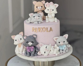 Cat Cake Topper, Kitten Fondant Cake Figurine , Cat themed pet birthday party, Custom cat, Domestic animals cake decorations