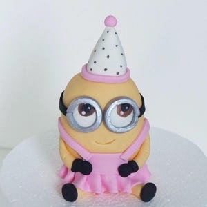 Minion  Cake Topper , Fondant Minion figure, pink minion birthday party, minion cake with bananas, minion party decoration
