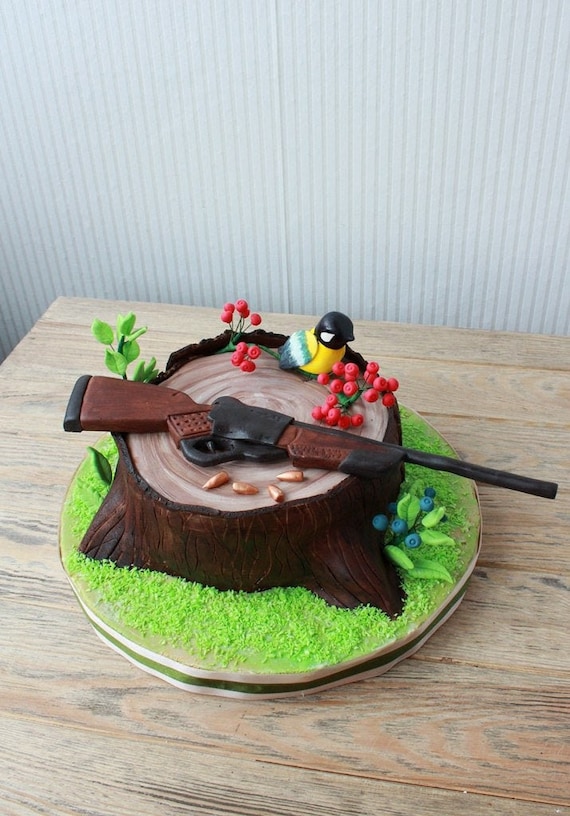 Hunter Cake Topper Rifle With Bullets Blueberries Birthday Party Decoration  Gun Decor Edible Fondant Wedding Hunting Theme Figurine 
