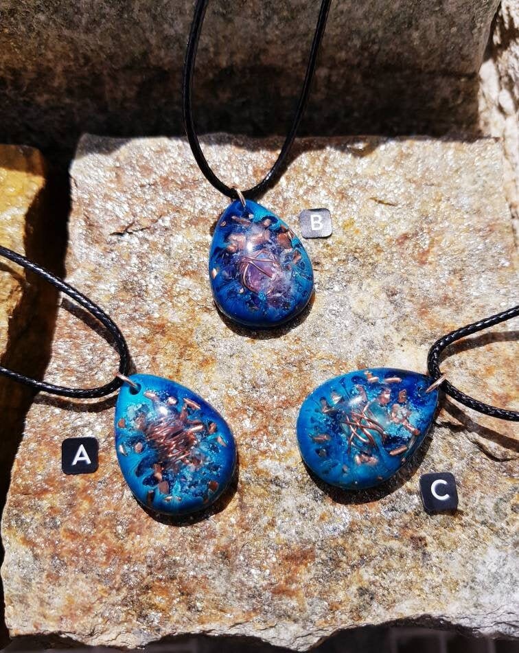 Orgonite Pendentif Bleue Fait Main