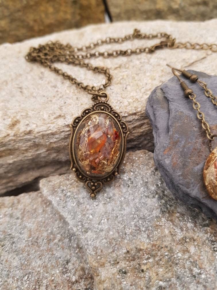 Orgonite Orgone Pendentif Boucles Oreilles Cornaline