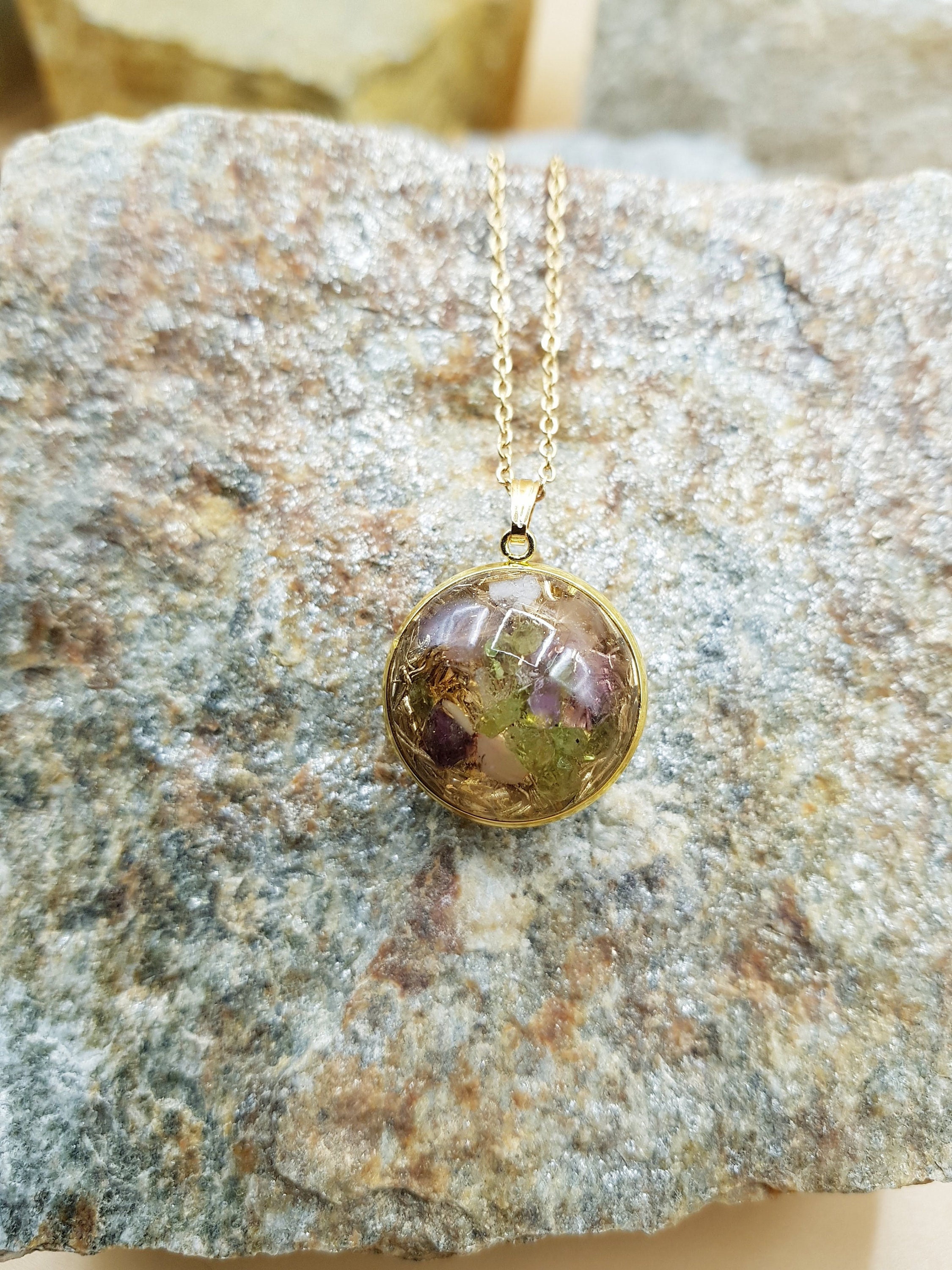Orgonite Pendentif Améthyste Calme Confiance Pièce Unique