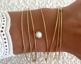 7 Pulseras de mujer de acero inoxidable rush/semanal/hilo de oro con charm de piedra lunar/acumulación