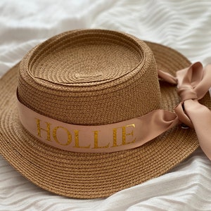 Personalised Multi-use Fedora Panama Hat. Straw Beach Hat. Holiday Hen Party Honeymoon Gift Bridal Wife Mrs Bridesmaid Monogram Ribbon image 8
