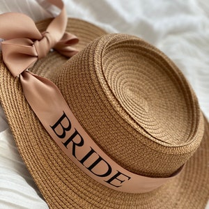 Personalised Multi-use Fedora Panama Hat. Straw Beach Hat. Holiday Hen Party Honeymoon Gift Bridal Wife Mrs Bridesmaid Monogram Ribbon image 9