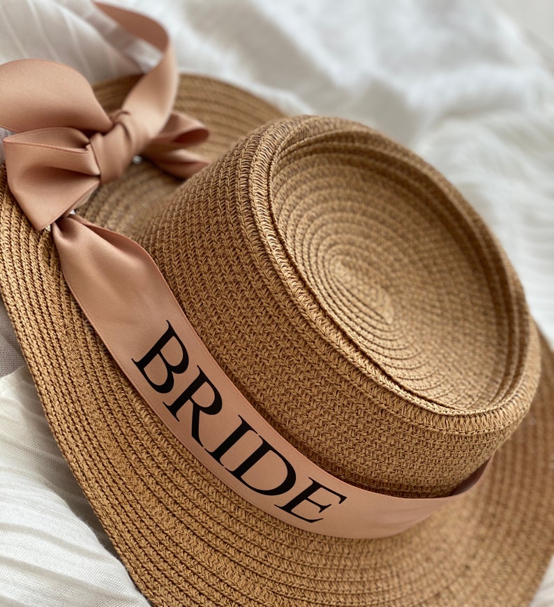 Personalised Multi-use Fedora Panama Hat. Straw Beach Hat. Holiday Hen Party Honeymoon Gift Bridal Wife Mrs Bridesmaid Monogram Ribbon image 9