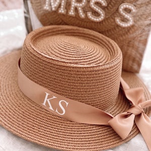 Personalised Multi-use Fedora Panama Hat. Straw Beach Hat. Holiday Hen Party Honeymoon Gift Bridal Wife Mrs Bridesmaid Monogram Ribbon image 3