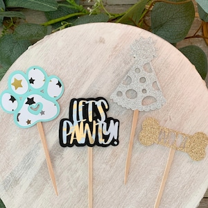 Dog Party Cupcake Toppers, Let’s Pawty Toppers, Dog Birthday,