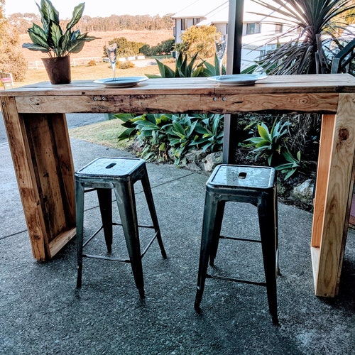 Rustic Bar Table With Reclaimed Wood and Iron Pipe Base Etsy