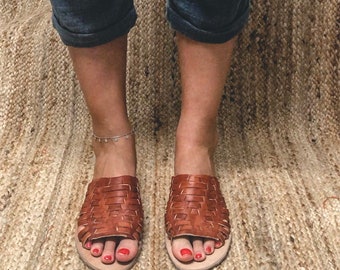 Handgemaakte huarache schoenen sandalen muiltjes slippers gevlochten geweven schoenen gemaakt in Mexico ontworpen in Australië