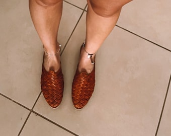 Hand Made Traditional Mexican Huarache Shoes in dark brown