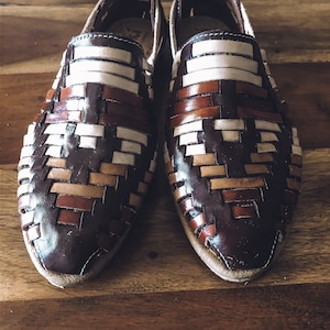 Handmade huarache shoes sandals brown multicolor flats Mexican shoes
