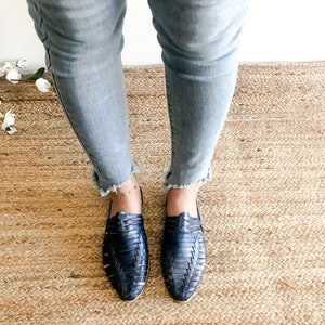 Hand made huarache shoes in Mexico blue woven braided flats