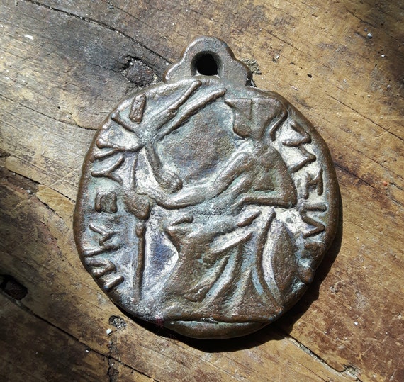 Vintage Greek bronze pendant, Alexander the great… - image 3