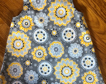 girl's aline dress yellow floral and grey chevron size 2