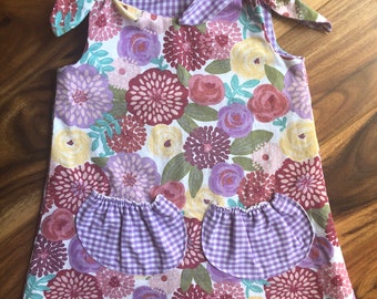 girl's reversible aline dress lavender floral and gingham with pockets size 2