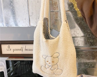 fuzzy lamb tote bag