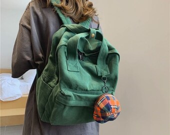 Medium Canvas Backpack with Smooth one-piece Leather Flap