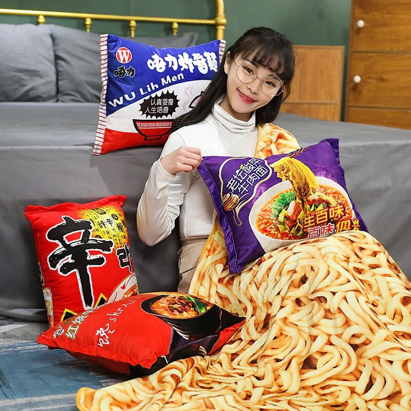 Kawaii Plushies Ramen Pillow And Blanket Set Throw Blanket Etsy