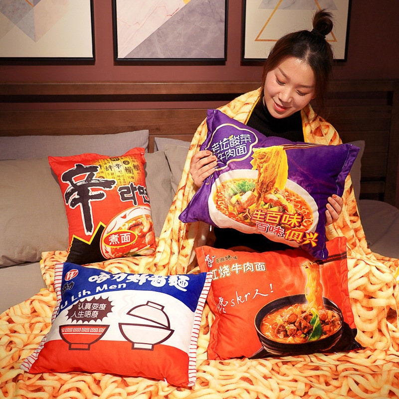 Kawaii Plushies Ramen Pillow And Blanket Set Throw Blanket Etsy