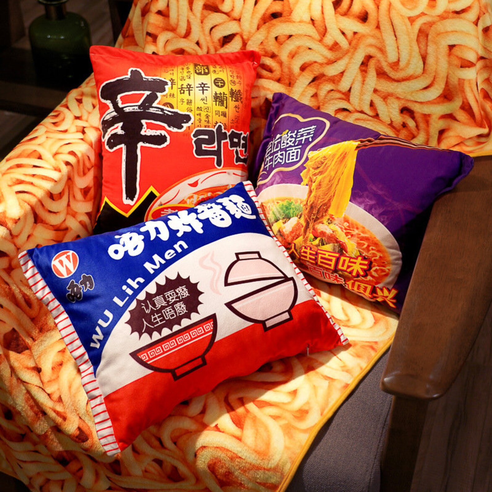 Kawaii Plushies Ramen Pillow And Blanket Set Throw Blanket Etsy