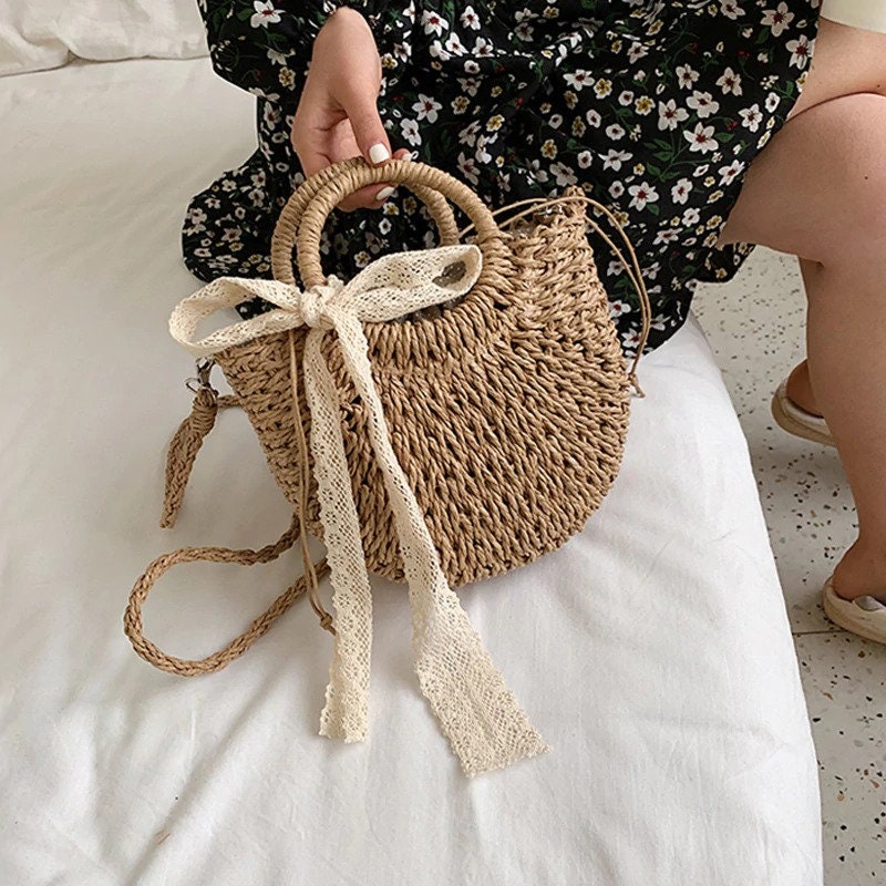 Small Straw Bucket Bags Bow Bag Crossbody Bag Shoulder Bag | Etsy