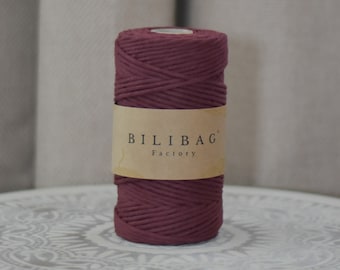Twisted Macrame Cord, Burgundy Bilibag Factory Cotton Cord 3mm, 100m, Single Ply Macrame Cord