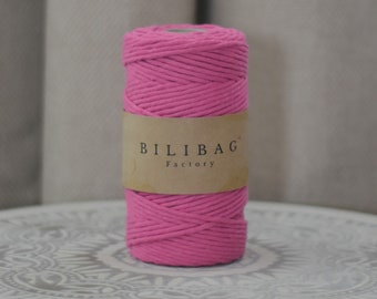 Twisted Macrame Cord, Fuchsia Bilibag Factory Cotton Cord 3mm, 100m, Single Ply Macrame Cord