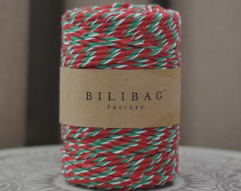 Twisted Macrame Cord, Candy Cane Bilibag Factory Cotton Cord 5mm, 100m, Single Ply Macrame Cord
