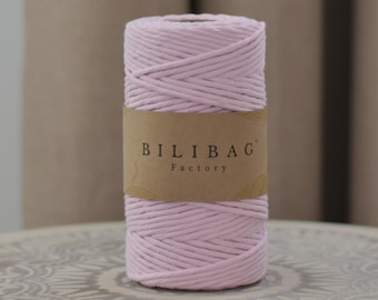 Twisted Macrame Cord, Baby Pink Bilibag Factory Cotton Cord 3mm, 100m, Single Ply Macrame Cord