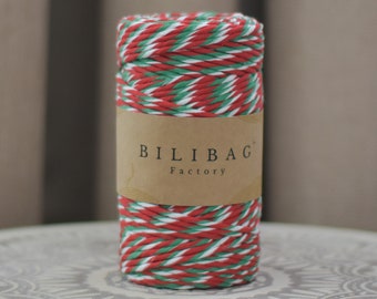 Twisted Macrame Cord, Candy Cane Bilibag Factory Cotton Cord 3mm, 100m, Single Ply Macrame Cord